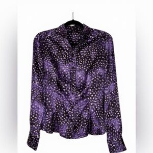 Carlisle purple and black buttoned pleated silk elastane tailored blouse size 4